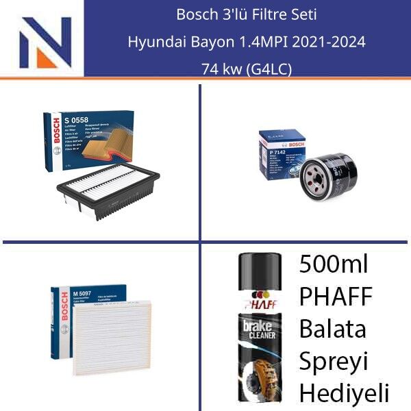 Hyundai Bayon 1.4MPI 2021-2024 Bosch 3'lü Filtre Seti