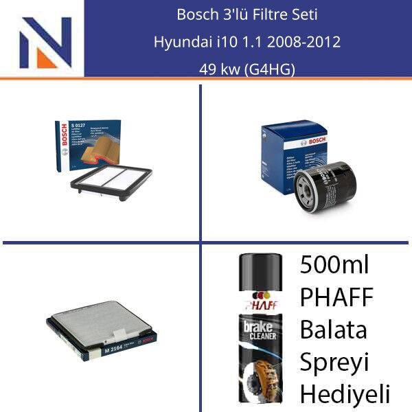 Hyundai i10 1.1 2008-2012 Bosch 3'lü Filtre Seti
