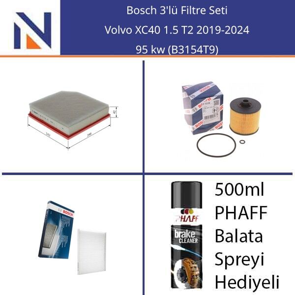 Volvo XC40 1.5 T2 2019-2024 Bosch 3'lü Filtre Seti