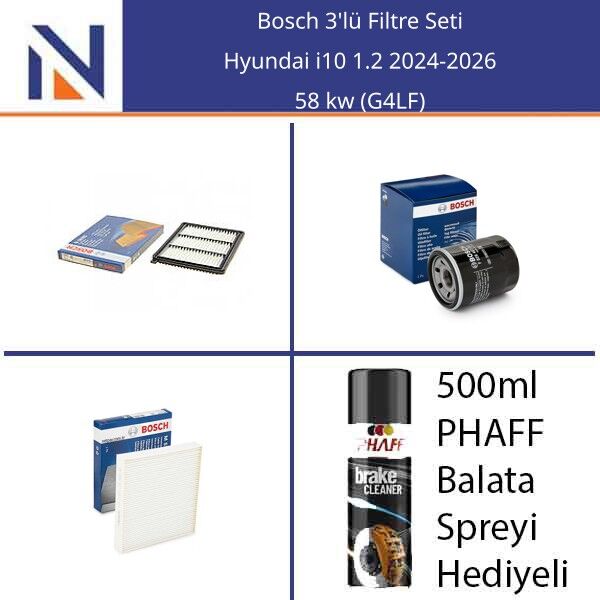 Hyundai i10 1.2 2024-2026 Bosch 3'lü Filtre Seti