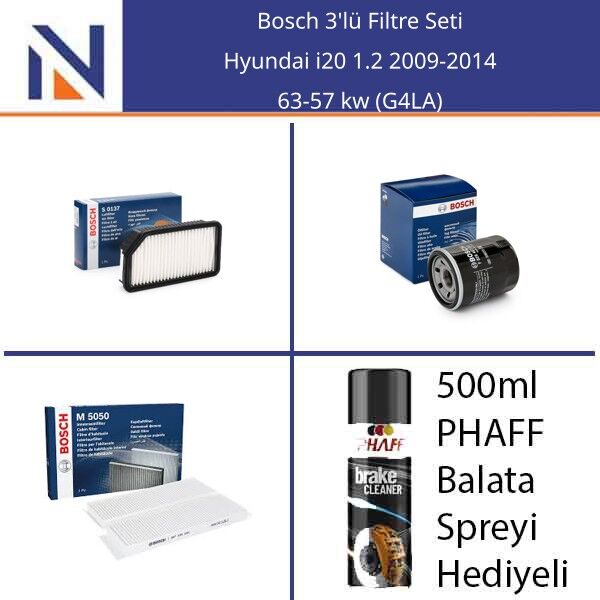 Hyundai i20 1.2 2009-2014 Bosch 3'lü Filtre Seti