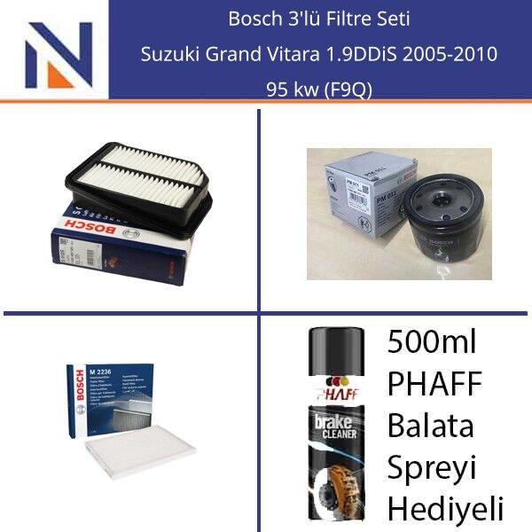 Suzuki Grand Vitara 1.9DDiS 2005-2010 Bosch 3'lü Filtre Seti