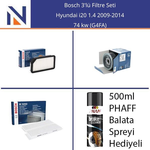 Hyundai i20 1.4 2009-2014 Bosch 3'lü Filtre Seti