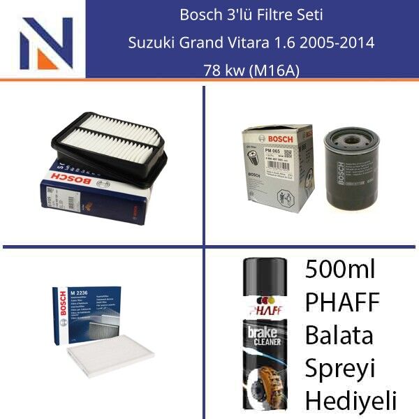 Suzuki Grand Vitara 1.6 2005-2014 Bosch 3'lü Filtre Seti