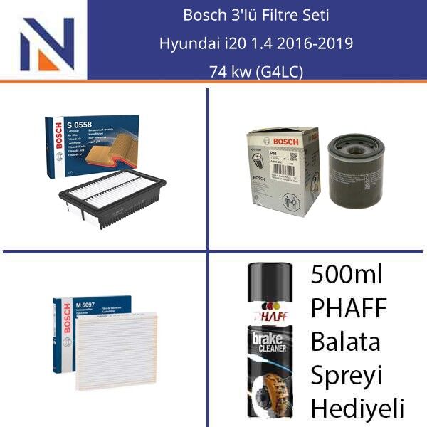Hyundai i20 1.4 2016-2019 Bosch 3'lü Filtre Seti