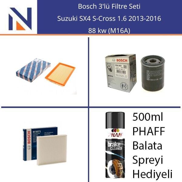 Suzuki SX4 S-Cross 1.6 2013-2016 Bosch 3'lü Filtre Seti