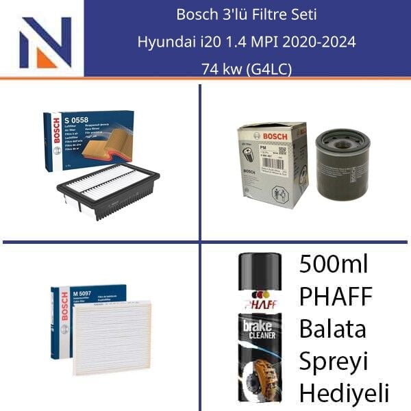 Hyundai i20 1.4 MPI 2020-2024 Bosch 3'lü Filtre Seti
