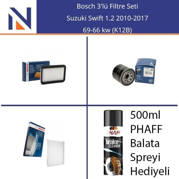 Suzuki Swift 1.2 2010-2017 Bosch 3'lü Filtre Seti