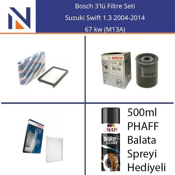 Suzuki Swift 1.3 2004-2014 Bosch 3'lü Filtre Seti