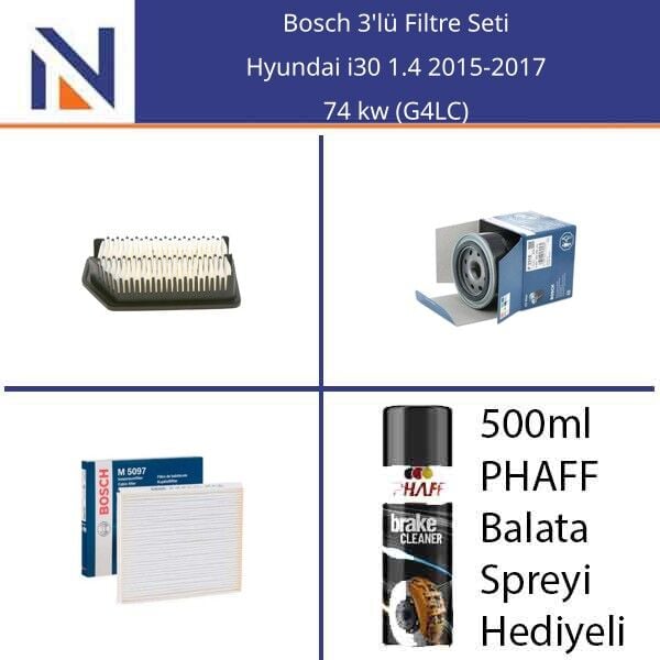 Hyundai i30 1.4 2015-2017 Bosch 3'lü Filtre Seti