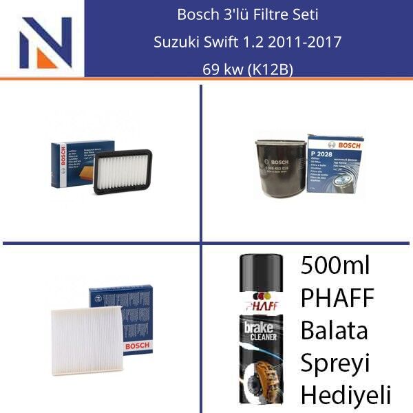 Suzuki Swift 1.2 2011-2017 Bosch 3'lü Filtre Seti