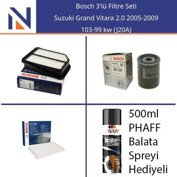 Suzuki Grand Vitara 2.0 2005-2009 Bosch 3'lü Filtre Seti