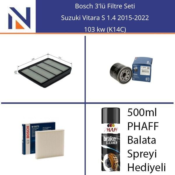 Suzuki Vitara S 1.4 2015-2022 Bosch 3'lü Filtre Seti
