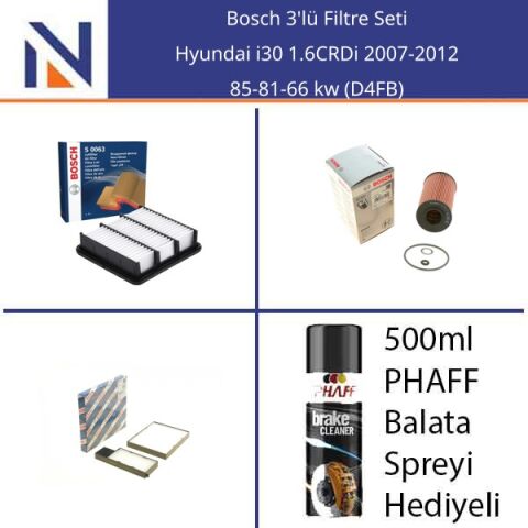 Hyundai i30 1.6CRDi 2007-2012 Bosch 3'lü Filtre Seti