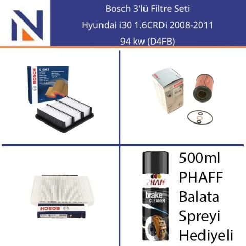 Hyundai i30 1.6CRDi 2008-2011 Bosch 3'lü Filtre Seti