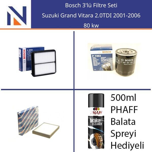 Suzuki Grand Vitara 2.0TDI 2001-2006 Bosch 3'lü Filtre Seti
