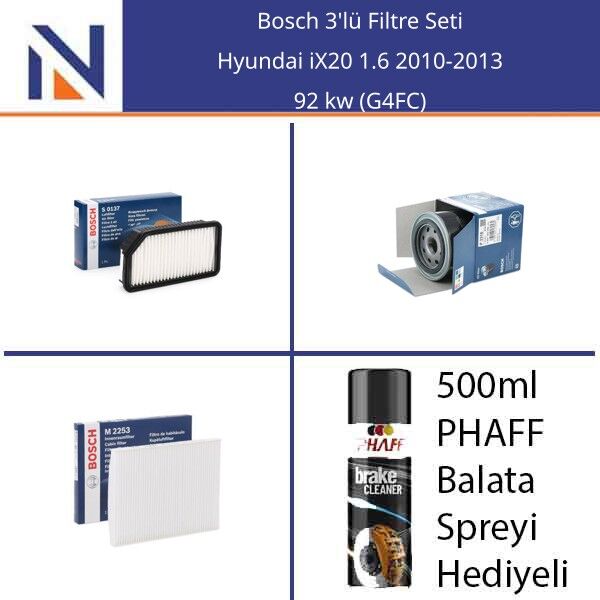 Hyundai iX20 1.6 2010-2013 Bosch 3'lü Filtre Seti
