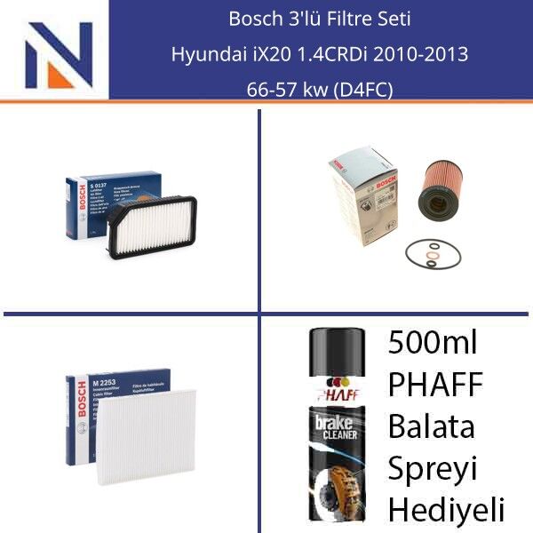 Hyundai iX20 1.4CRDi 2010-2013 Bosch 3'lü Filtre Seti