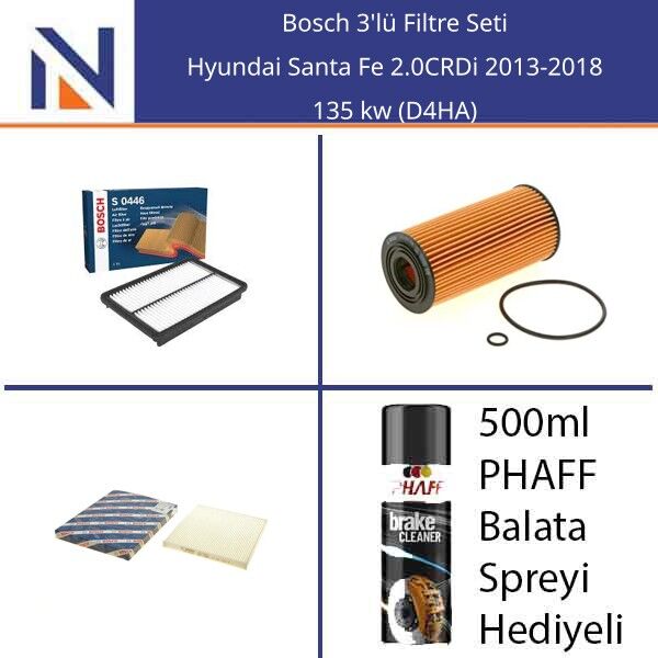 Hyundai Santa Fe 2.0CRDi 2013-2018 Bosch 3'lü Filtre Seti