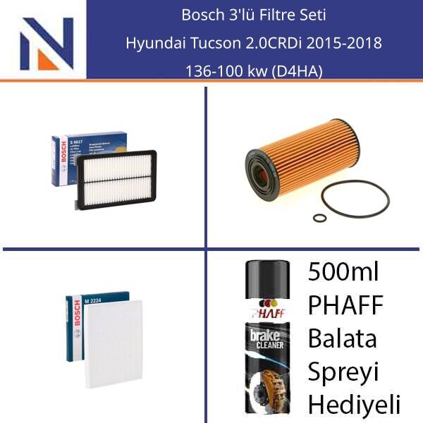 Hyundai Tucson 2.0CRDi 2015-2018 Bosch 3'lü Filtre Seti