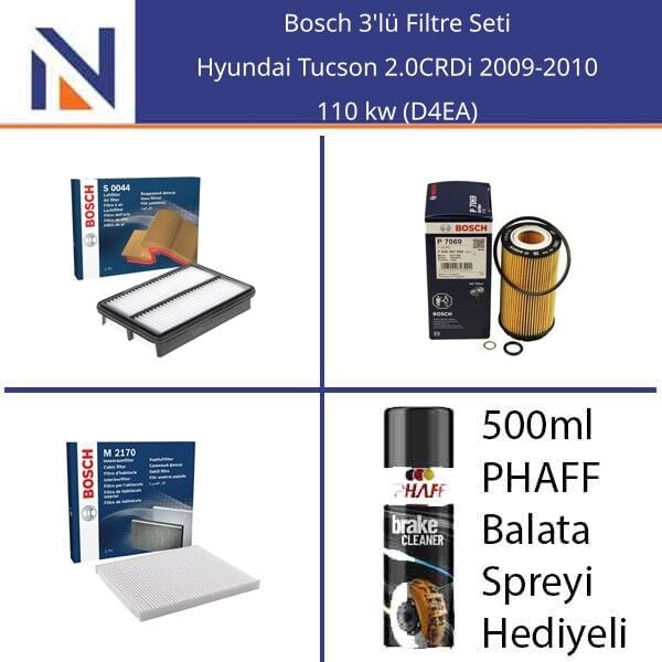 Hyundai Tucson 2.0CRDi 2009-2010 Bosch 3'lü Filtre Seti