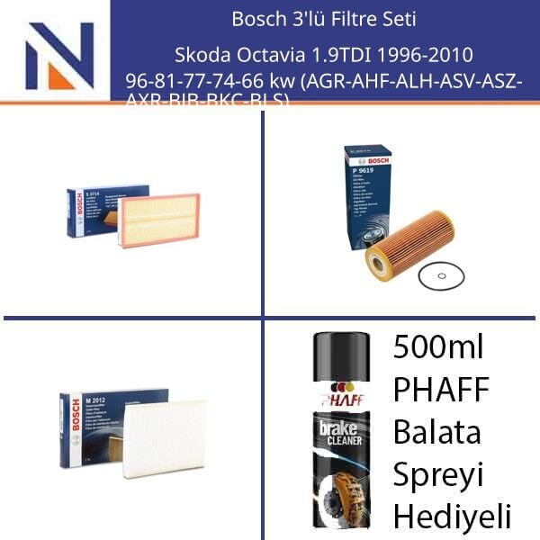 Skoda Octavia 1.9TDI 1996-2010 Bosch 3'lü Filtre Seti