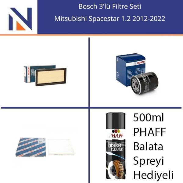 Mitsubishi Spacestar 1.2 2012-2022 Bosch 3'lü Filtre Seti