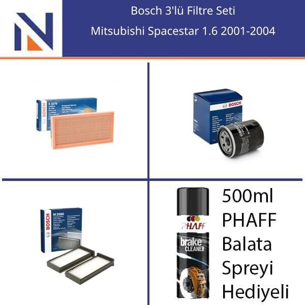 Mitsubishi Spacestar 1.6 2001-2004 Bosch 3'lü Filtre Seti
