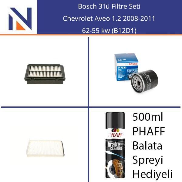 Chevrolet Aveo 1.2 2008-2011 Bosch 3'lü Filtre Seti
