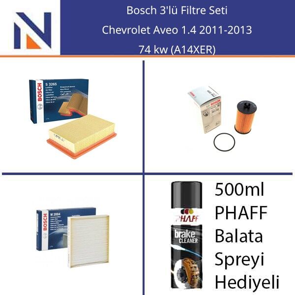 Chevrolet Aveo 1.4 2011-2013 Bosch 3'lü Filtre Seti