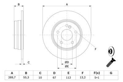 Mercedes C Serisi (203) C220CDI 2.2 2003-2007 Bosch Arka Disk 290mm 2 Adet