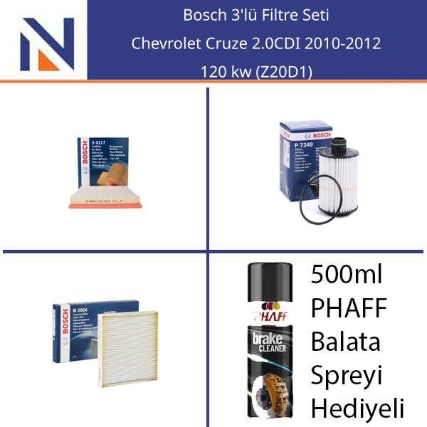 Chevrolet Cruze 2.0CDI 2010-2012 Bosch 3'lü Filtre Seti