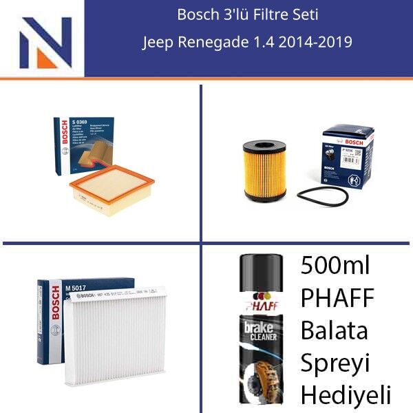 Jeep Renegade 1.4 2014-2019 Bosch 3'lü Filtre Seti