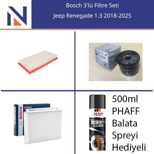 Jeep Renegade 1.3 2018-2025 Bosch 3'lü Filtre Seti