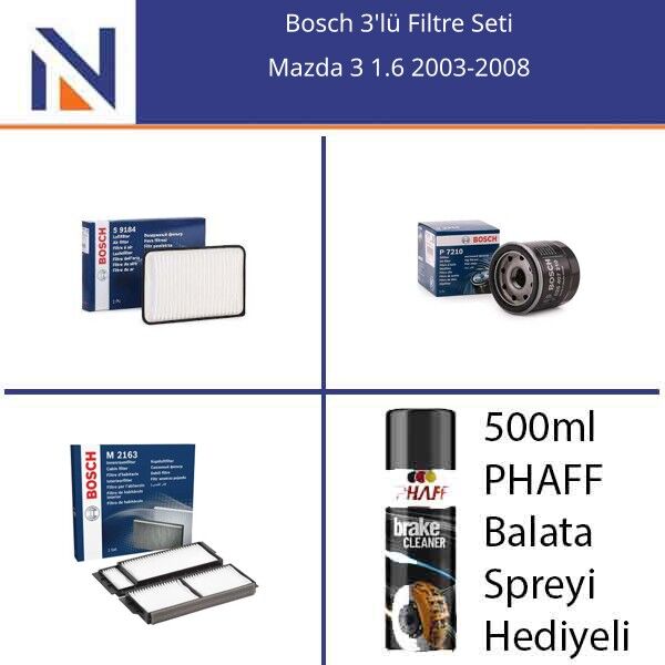 Mazda 3 1.6 2003-2008 Bosch 3'lü Filtre Seti