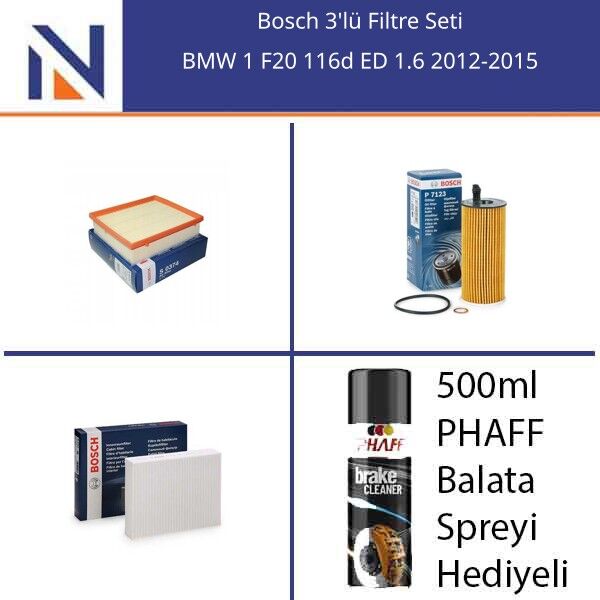 BMW 1 F20 116d ED 1.6 2012-2015 Bosch 3'lü Filtre Seti
