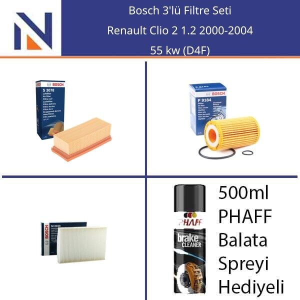 Renault Clio 2 1.2 2000-2004 Bosch 3'lü Filtre Seti