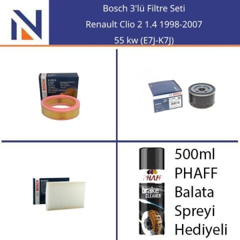Renault Clio 2 1.4 1998-2007 Bosch 3'lü Filtre Seti