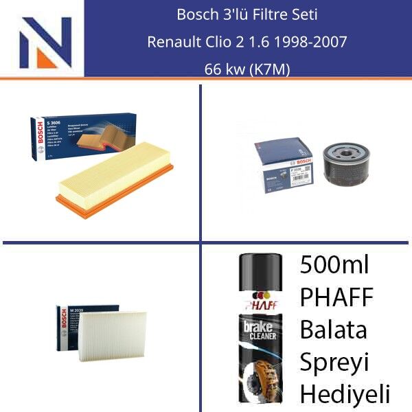 Renault Clio 2 1.6 1998-2007 Bosch 3'lü Filtre Seti