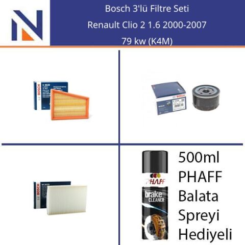 Renault Clio 2 1.6 2000-2007 Bosch 3'lü Filtre Seti