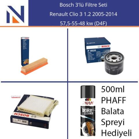 Renault Clio 3 1.2 2005-2014 Bosch 3'lü Filtre Seti