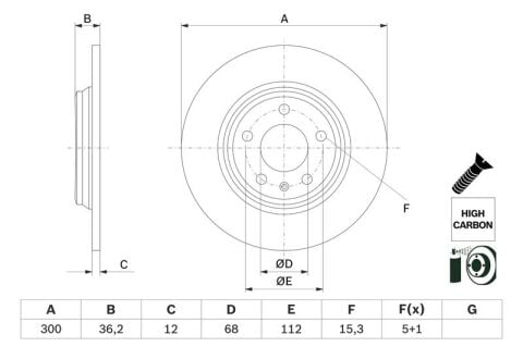 Audi A4 45TFSI 2.0 2020-2023 Bosch Arka Disk 300mm 2 Adet