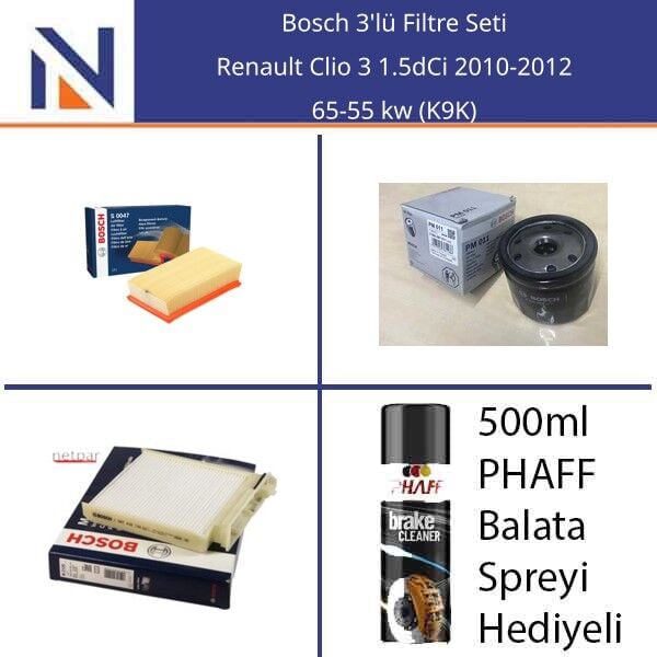 Renault Clio 3 1.5dCi 2010-2012 Bosch 3'lü Filtre Seti