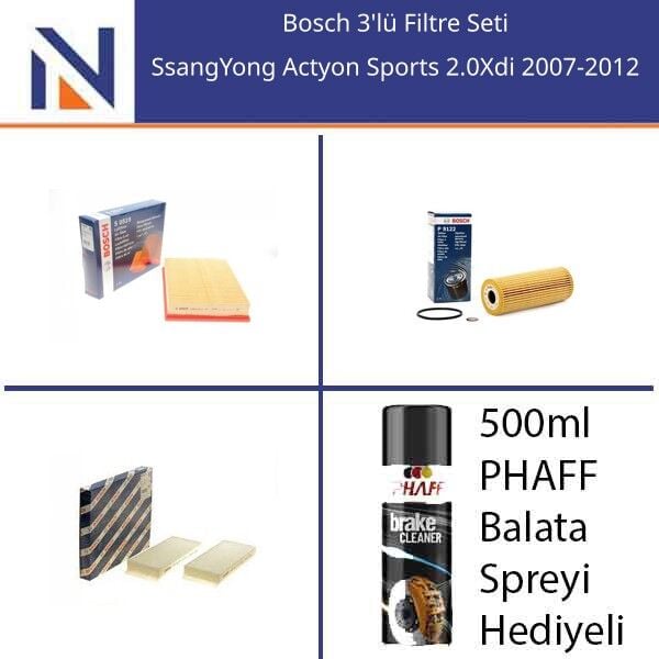 SsangYong Actyon Sports 2.0Xdi 2007-2012 Bosch 3'lü Filtre Seti