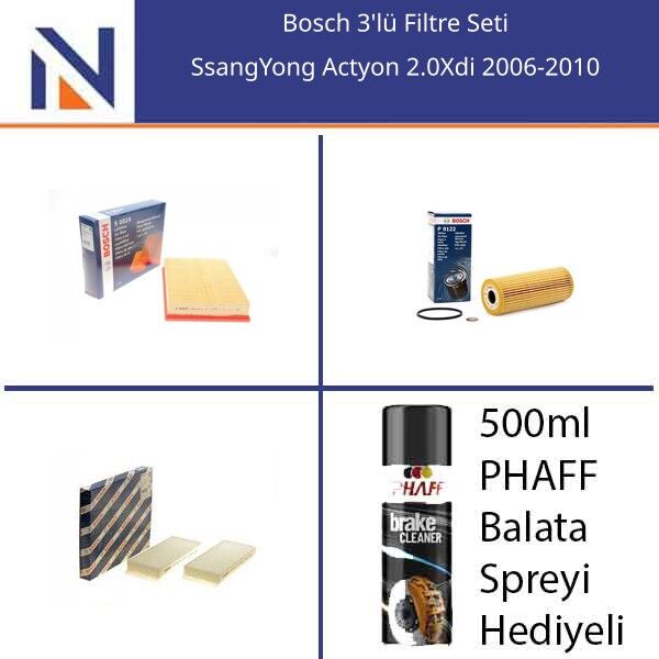 SsangYong Actyon 2.0Xdi 2006-2010 Bosch 3'lü Filtre Seti