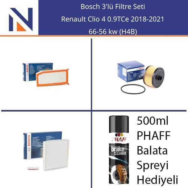 Renault Clio 4 0.9TCe 2018-2021 Bosch 3'lü Filtre Seti