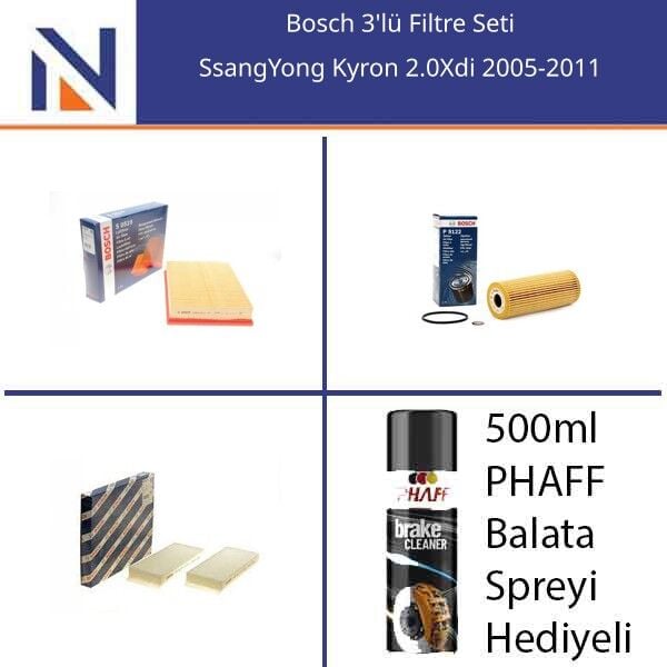 SsangYong Kyron 2.0Xdi 2005-2011 Bosch 3'lü Filtre Seti