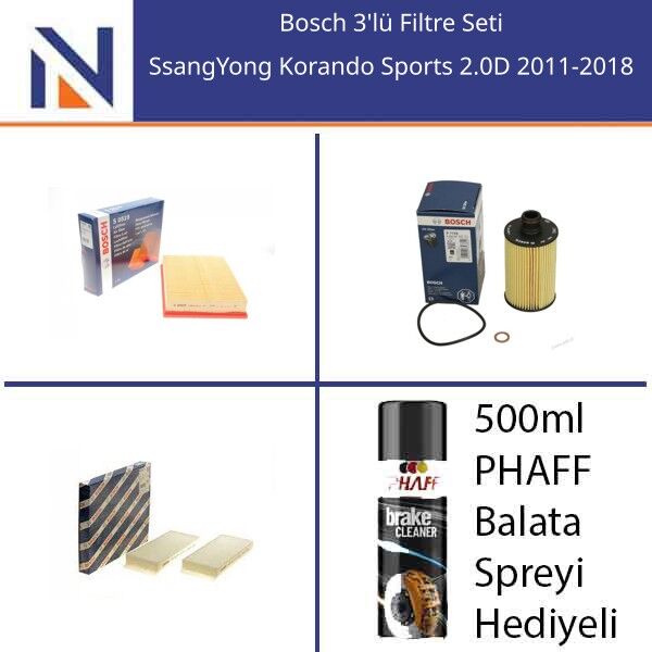 SsangYong Korando Sports 2.0D 2011-2018 Bosch 3'lü Filtre Seti