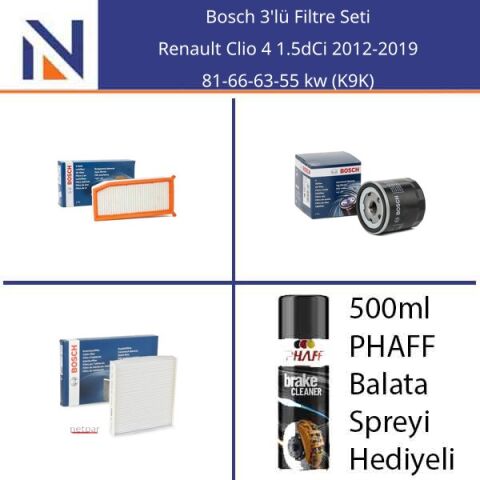 Renault Clio 4 1.5dCi 2012-2019 Bosch 3'lü Filtre Seti