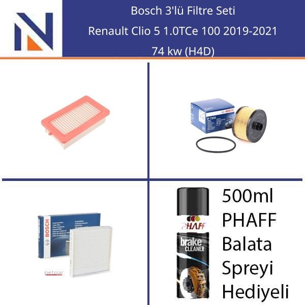 Renault Clio 5 1.0TCe 100 2019-2021 Bosch 3'lü Filtre Seti